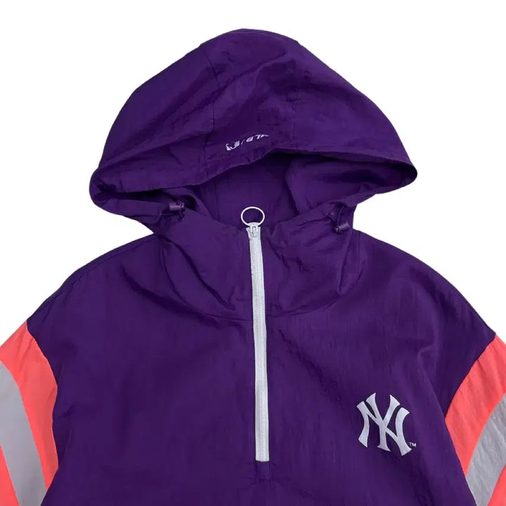 [BUNJANG] MLB Blue Hooded Windbreaker S / MLB 형광 배색 블루 후드 바람막이 S