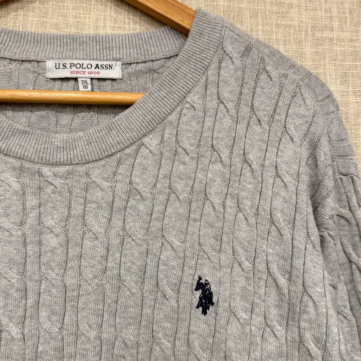 [BUNJANG] U.S. Polo Assn. Cable Knit Sweater Gray / U.S.폴로 케이블 꽈배기 니트  2XL 그레이