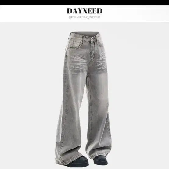 [BUNJANG] Light Gray Washed Wide Denim Pants M / 라이트 그레이 워싱 와이드데님 팬츠 M