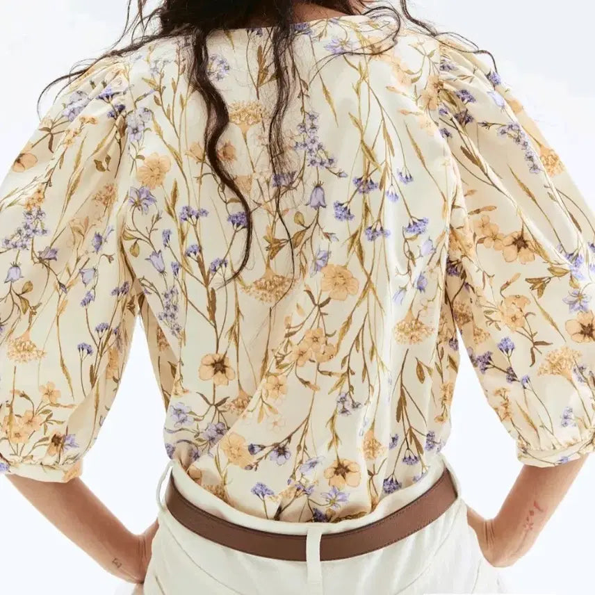 [BUNJANG] H&amp;M Floral Puff Sleeve Blouse / H&amp;M 플라워 퍼프소매블라우스