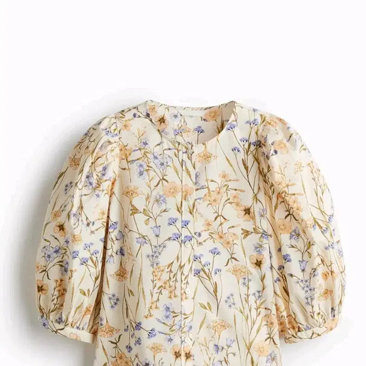 [BUNJANG] H&amp;M Floral Puff Sleeve Blouse / H&amp;M 플라워 퍼프소매블라우스