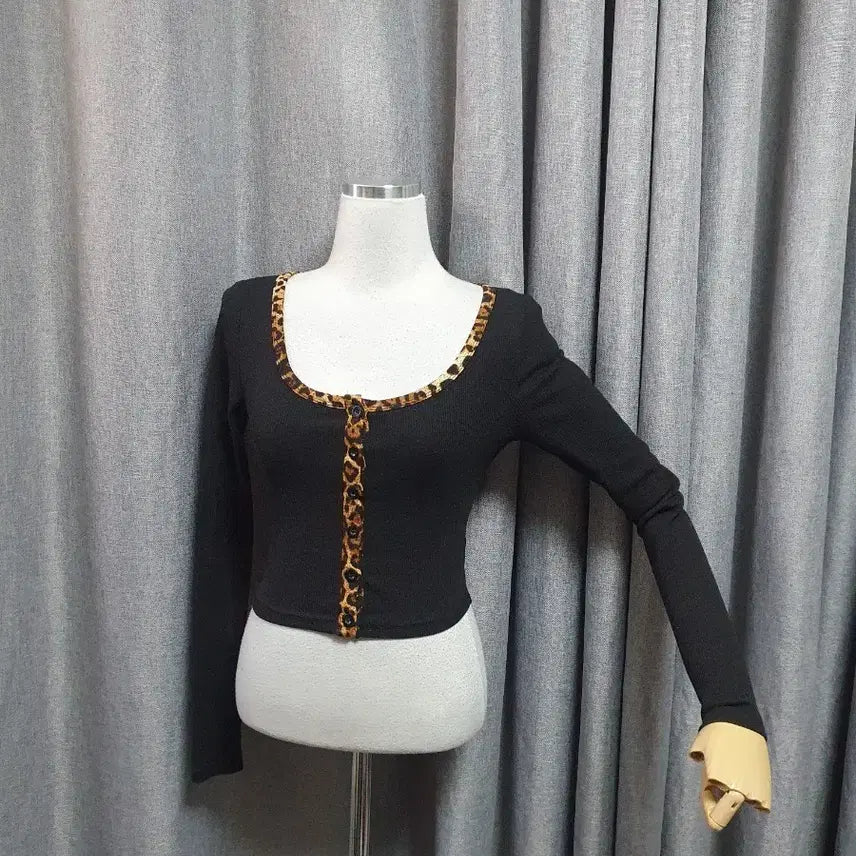 [BUNJANG] Leopard Color Block Body Cardigan / 레오파드 배색 바디 가디건
