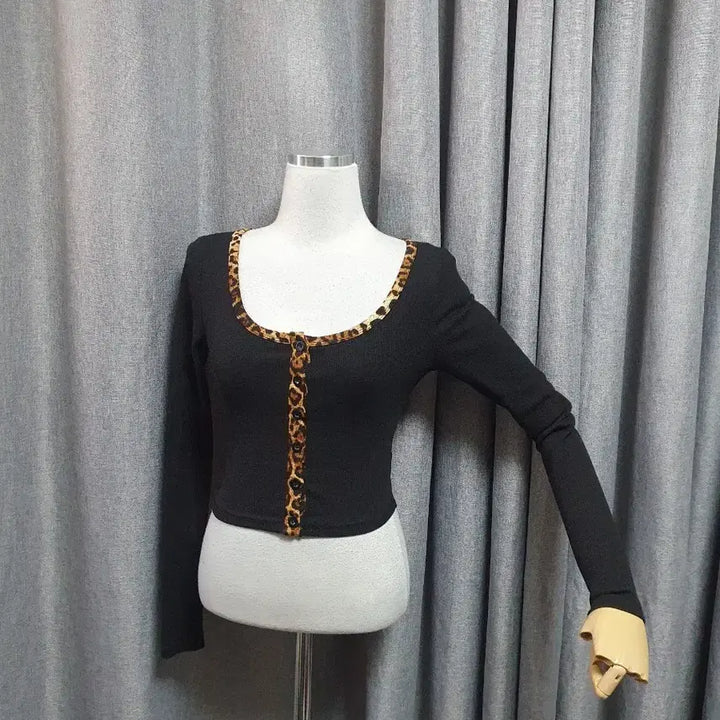[BUNJANG] Leopard Color Block Body Cardigan / 레오파드 배색 바디 가디건