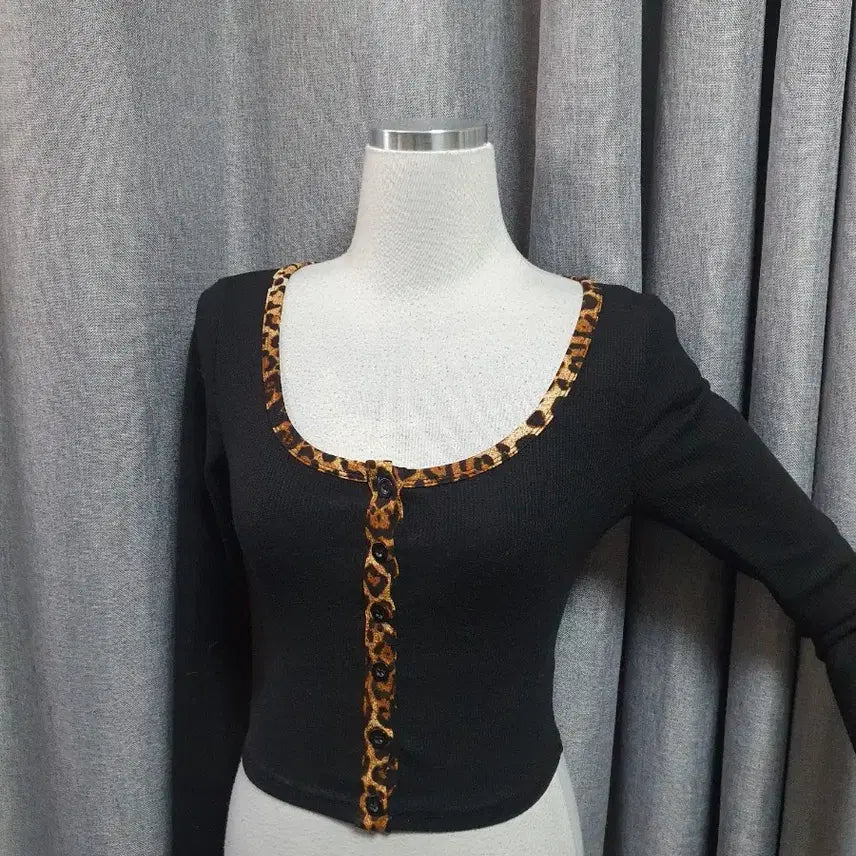 [BUNJANG] Leopard Color Block Body Cardigan / 레오파드 배색 바디 가디건