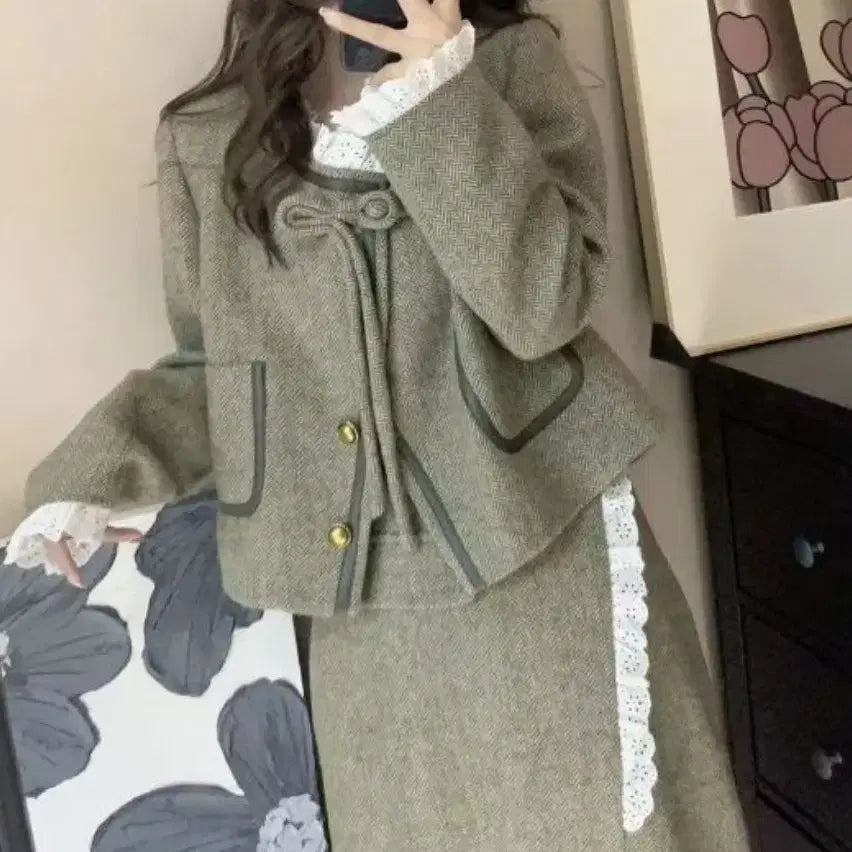 [BUNJANG] Retro Tweed Two-Piece Set - M / 레트로 트위드 투피스-M