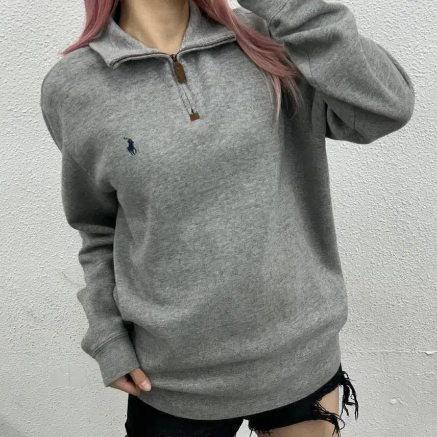 [BUNJANG] Polo Ralph Lauren Navy Pony Gray Half-Zip Sweater L / 폴로 랄프로렌 네이비포니 그레이 반집업 L