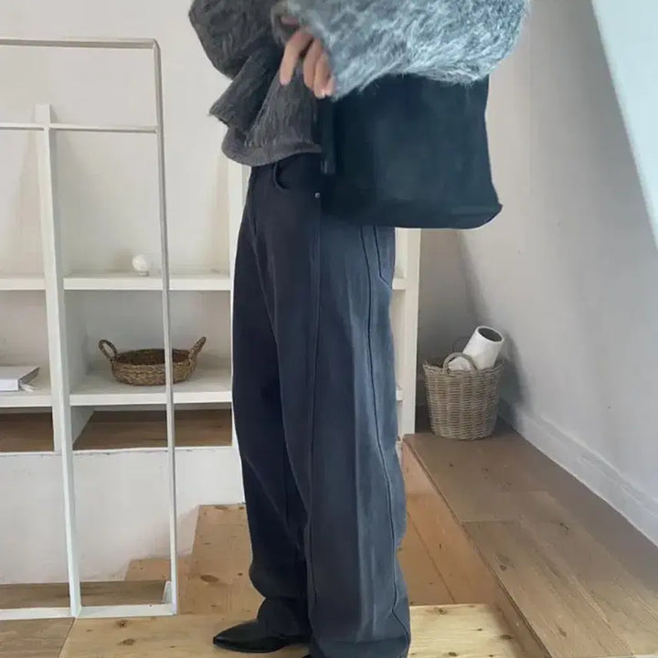 [BUNJANG] Mienne Charcoal Wide Cotton Pants / 미엔느 기모 와이드 코튼 팬츠 차콜
