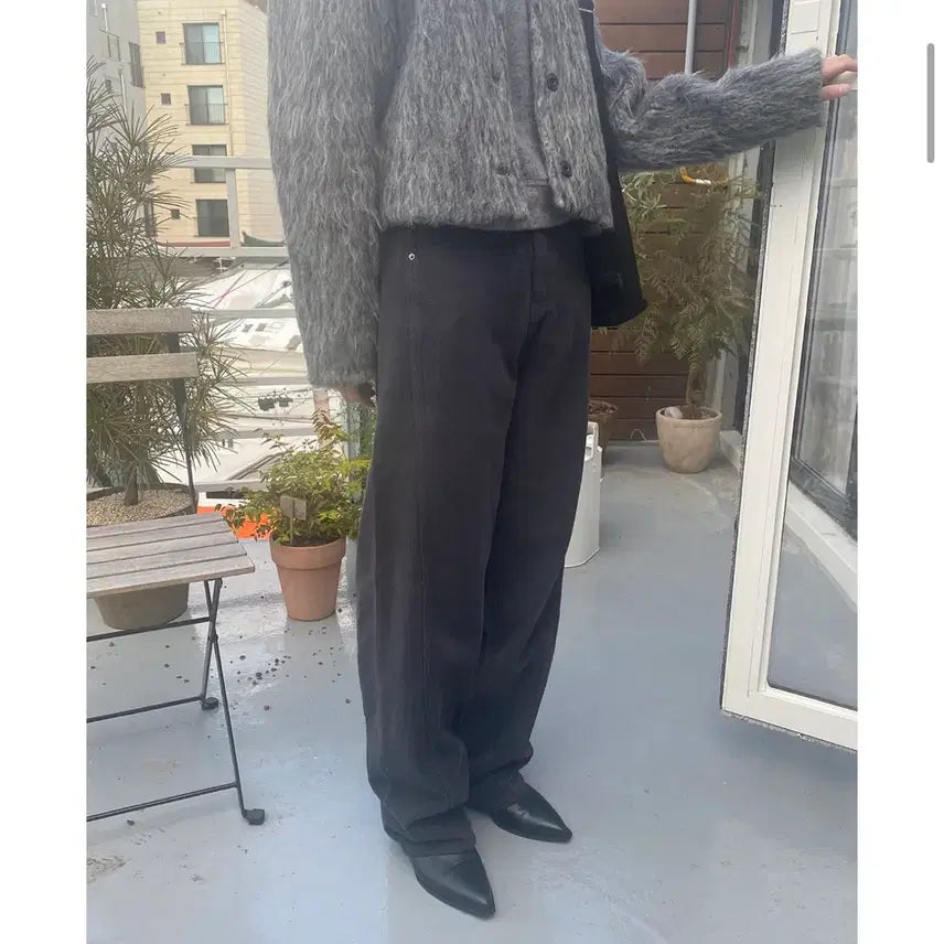 [BUNJANG] Mienne Charcoal Wide Cotton Pants / 미엔느 기모 와이드 코튼 팬츠 차콜