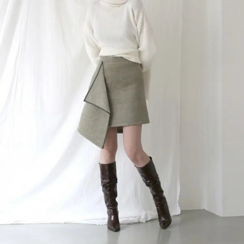 [BUNJANG] Leeul Wool 80% Wrap Skirt - Khaki / 택달린새상품 | 리을 울80 랩스커트 카키 | 정가 125,000원