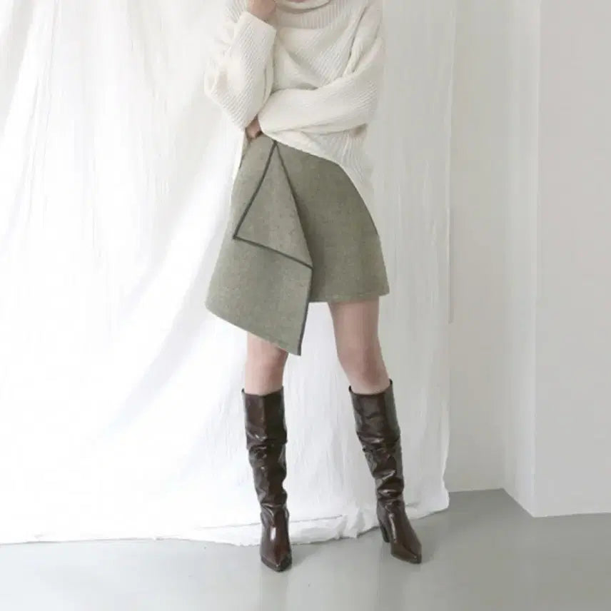 [BUNJANG] Leeul Wool 80% Wrap Skirt - Khaki / 택달린새상품 | 리을 울80 랩스커트 카키 | 정가 125,000원