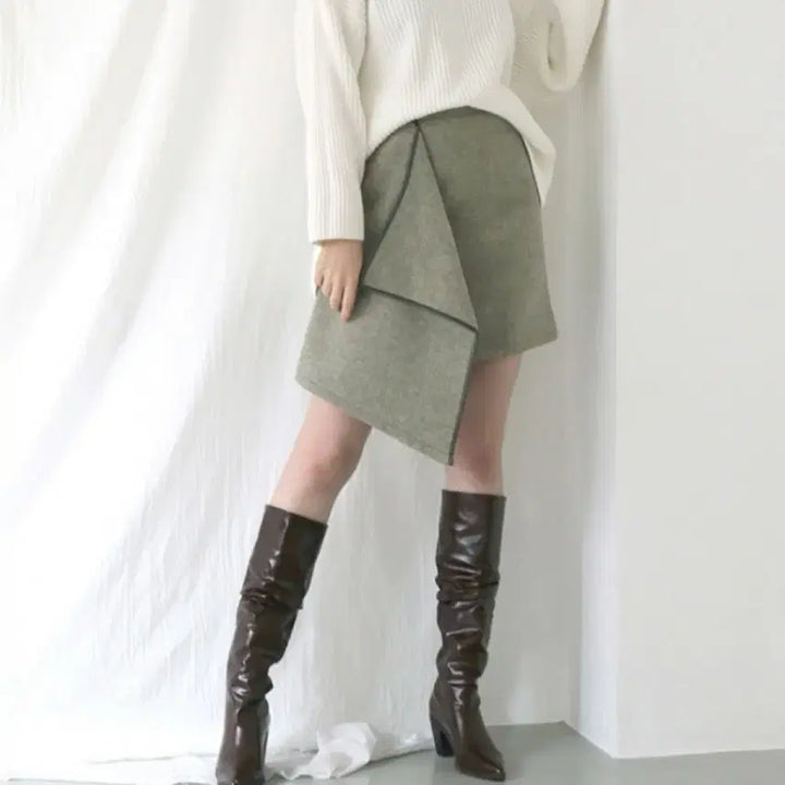 [BUNJANG] Leeul Wool 80% Wrap Skirt - Khaki / 택달린새상품 | 리을 울80 랩스커트 카키 | 정가 125,000원