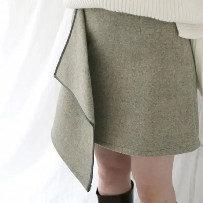 [BUNJANG] Leeul Wool 80% Wrap Skirt - Khaki / 택달린새상품 | 리을 울80 랩스커트 카키 | 정가 125,000원