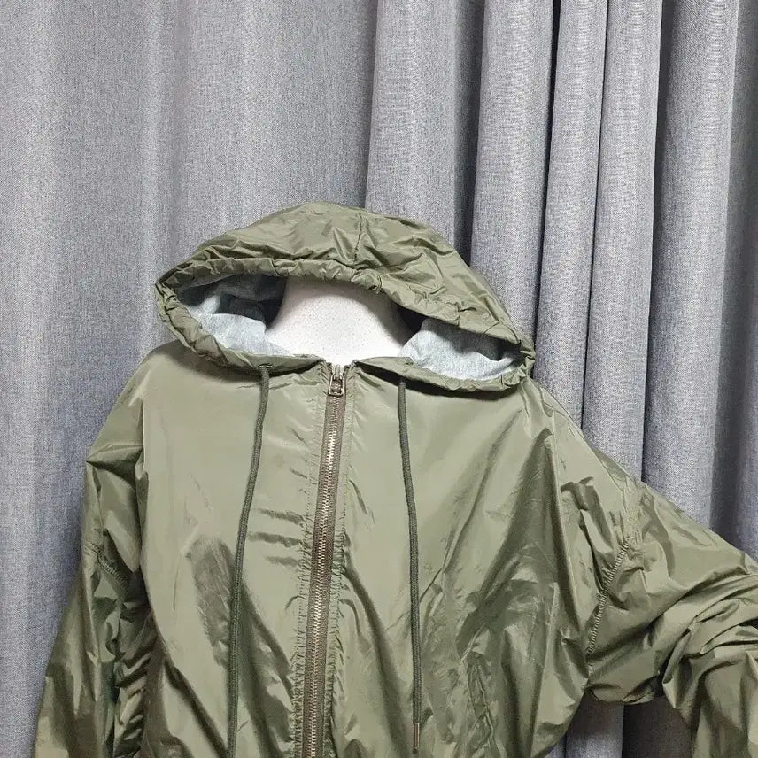 [BUNJANG] Khaki Hooded Zip-up Jacket / 안감 디테일 카키 후드집업