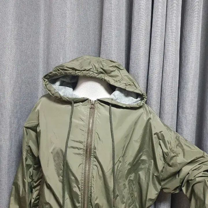 [BUNJANG] Khaki Hooded Zip-up Jacket / 안감 디테일 카키 후드집업