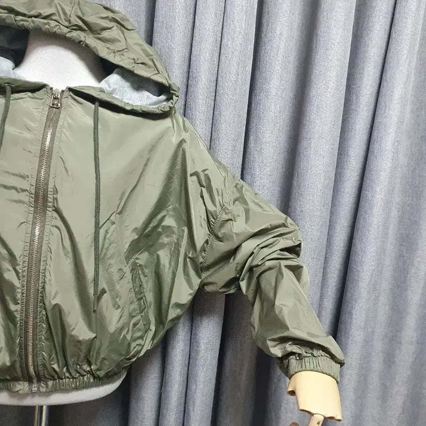 [BUNJANG] Khaki Hooded Zip-up Jacket / 안감 디테일 카키 후드집업