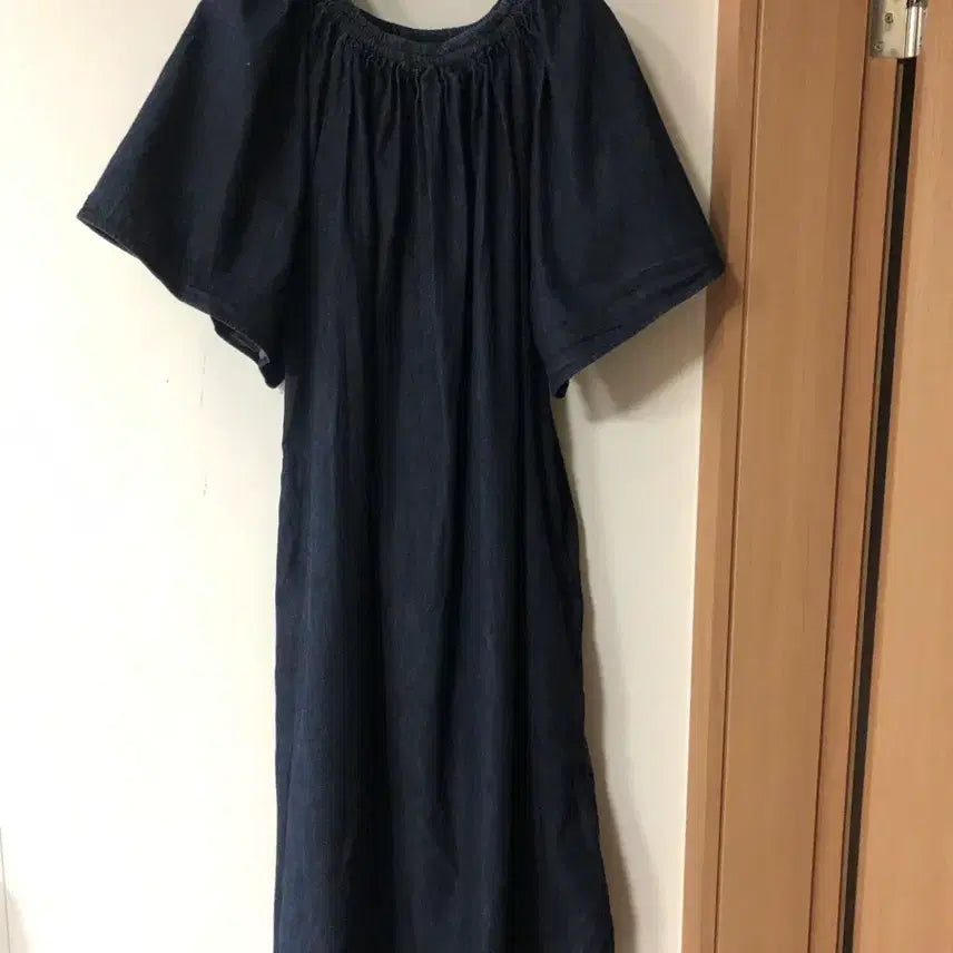 [SOLD OUT] 제평 라임스튜디오 데님 원피스 청 벌룬 롱 오버핏 박시 반팔 임부복