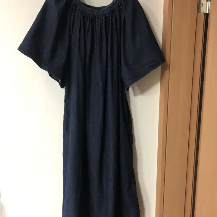[SOLD OUT] 제평 라임스튜디오 데님 원피스 청 벌룬 롱 오버핏 박시 반팔 임부복