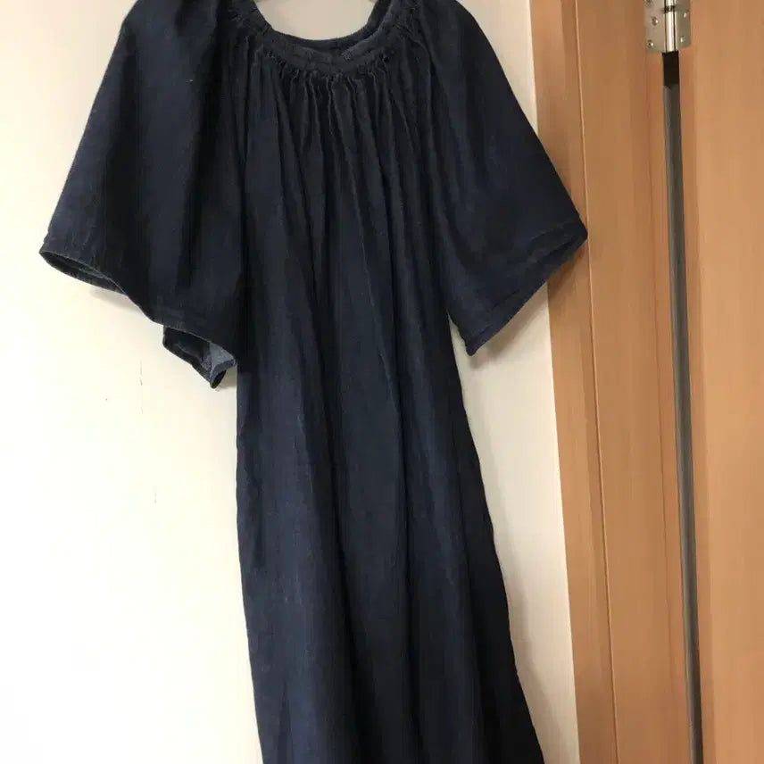 [SOLD OUT] 제평 라임스튜디오 데님 원피스 청 벌룬 롱 오버핏 박시 반팔 임부복