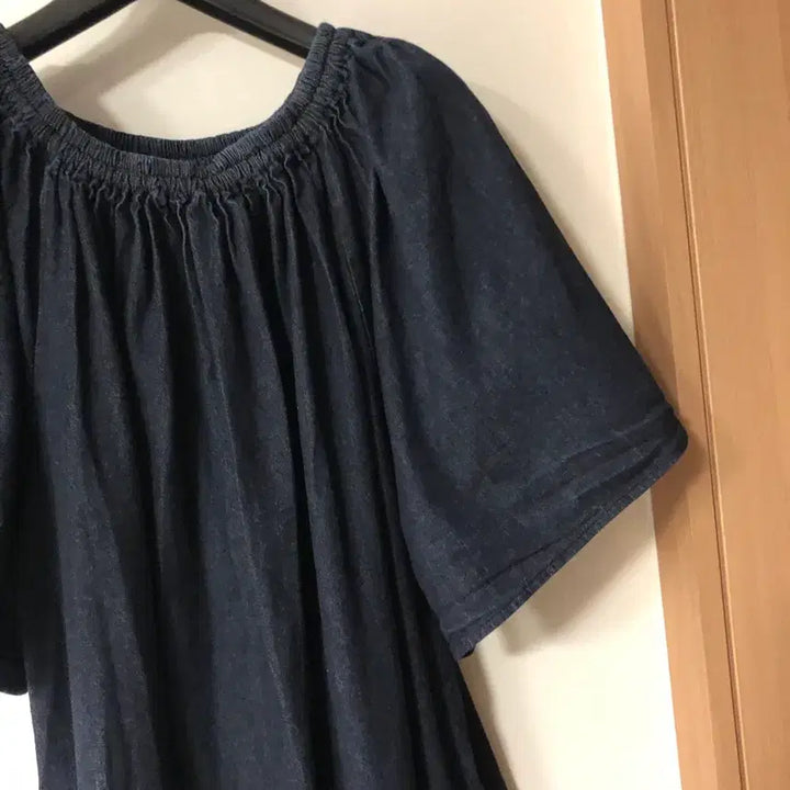 [SOLD OUT] 제평 라임스튜디오 데님 원피스 청 벌룬 롱 오버핏 박시 반팔 임부복