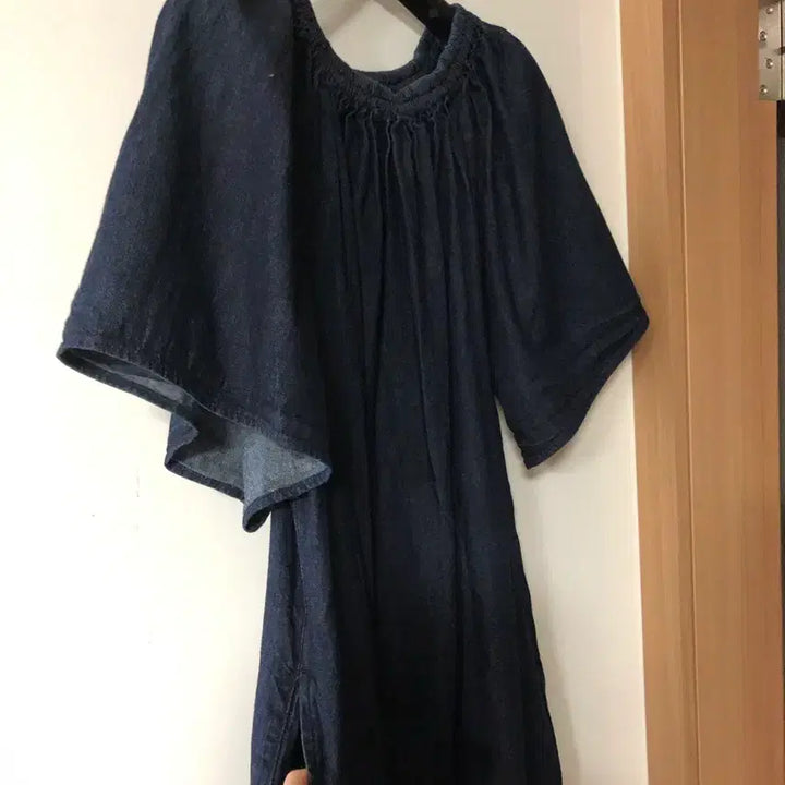 [SOLD OUT] 제평 라임스튜디오 데님 원피스 청 벌룬 롱 오버핏 박시 반팔 임부복