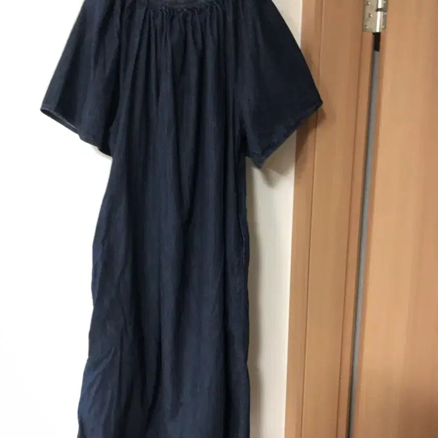 [SOLD OUT] 제평 라임스튜디오 데님 원피스 청 벌룬 롱 오버핏 박시 반팔 임부복