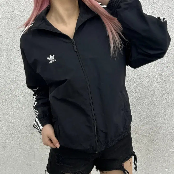 [BUNJANG] Adidas White Line Black Windbreaker Jacket M / 아디다스 화이트라인 블랙 바람막이 M