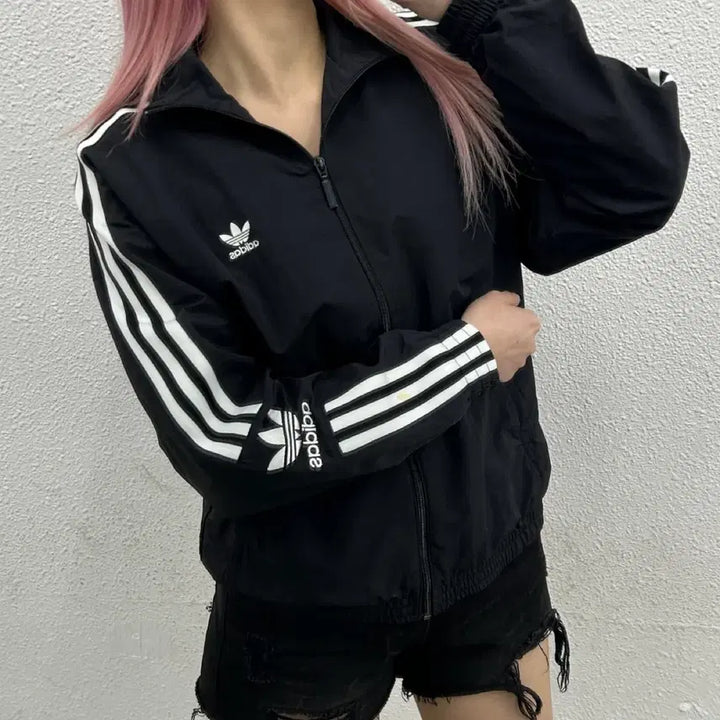 [BUNJANG] Adidas White Line Black Windbreaker Jacket M / 아디다스 화이트라인 블랙 바람막이 M