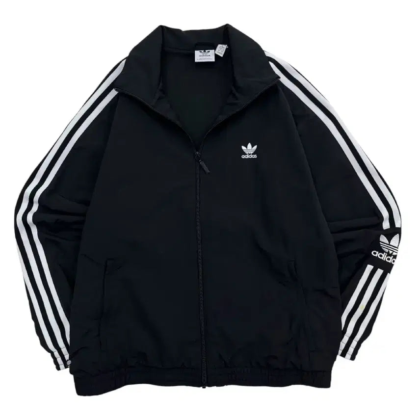 [BUNJANG] Adidas White Line Black Windbreaker Jacket M / 아디다스 화이트라인 블랙 바람막이 M