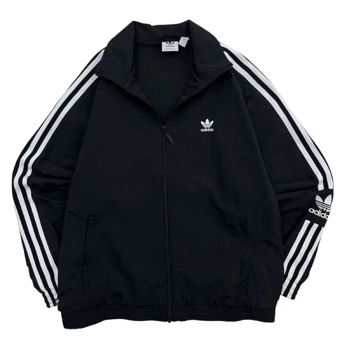 [BUNJANG] Adidas White Line Black Windbreaker Jacket M / 아디다스 화이트라인 블랙 바람막이 M