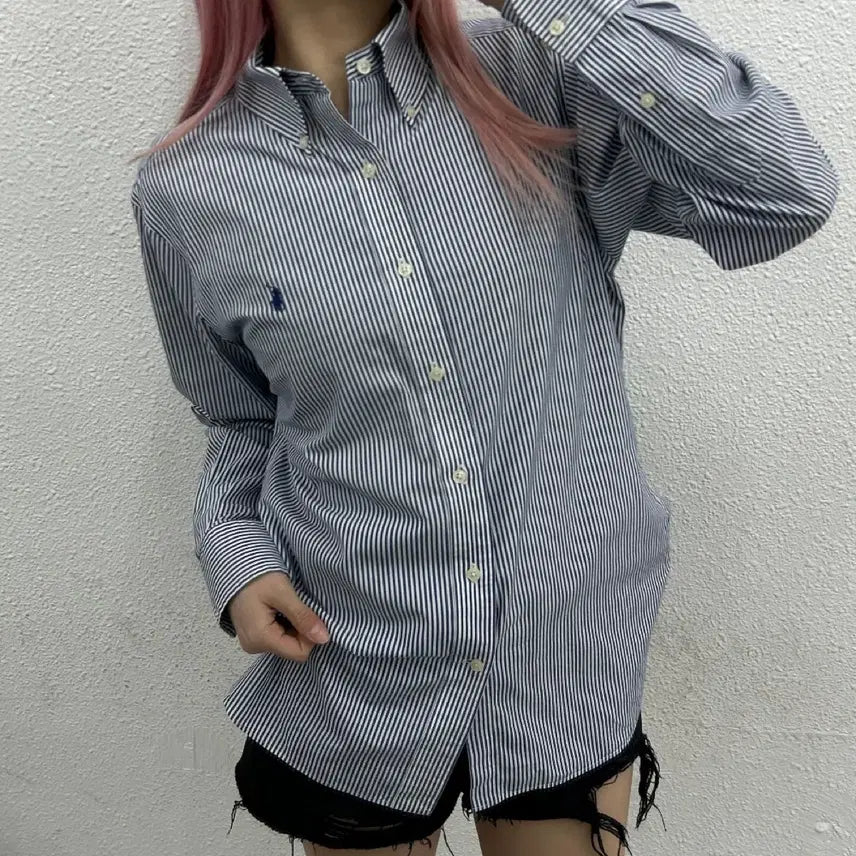 [BUNJANG] Polo Ralph Lauren Navy Striped Shirt S / 폴로 랄프로렌 네이비포니 네이비 단가라 셔츠 S