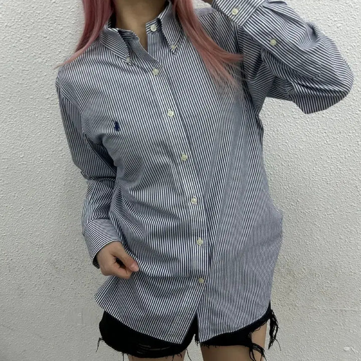 [BUNJANG] Polo Ralph Lauren Navy Striped Shirt S / 폴로 랄프로렌 네이비포니 네이비 단가라 셔츠 S