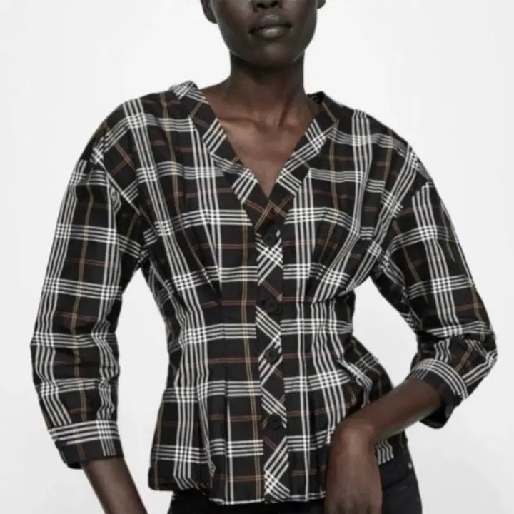 [BUNJANG] ZARA Plaid Pleated Blouse / 자라 체크 플리츠 블라우스
