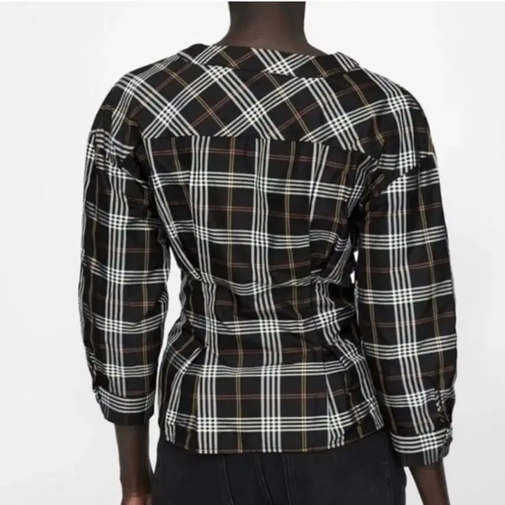 [BUNJANG] ZARA Plaid Pleated Blouse / 자라 체크 플리츠 블라우스