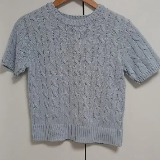 [BUNJANG] Minuet Sky Blue Cable Knit Top / 미뉴에트 반팔니트 하늘색