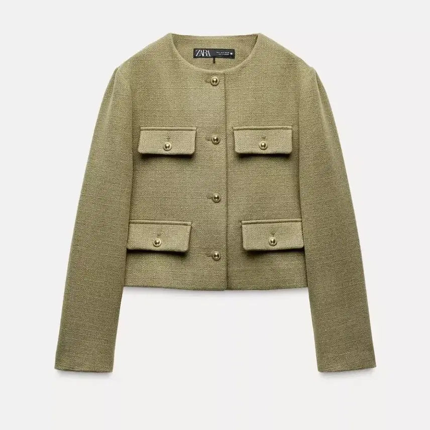 [BUNJANG] ZARA Flap Crop Blazer XS Light Khaki / ZARA 자라 플랩 크롭 블레이저 XS 라이트카키