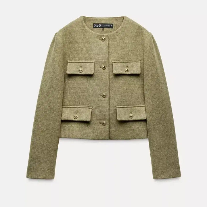 [BUNJANG] ZARA Flap Crop Blazer XS Light Khaki / ZARA 자라 플랩 크롭 블레이저 XS 라이트카키