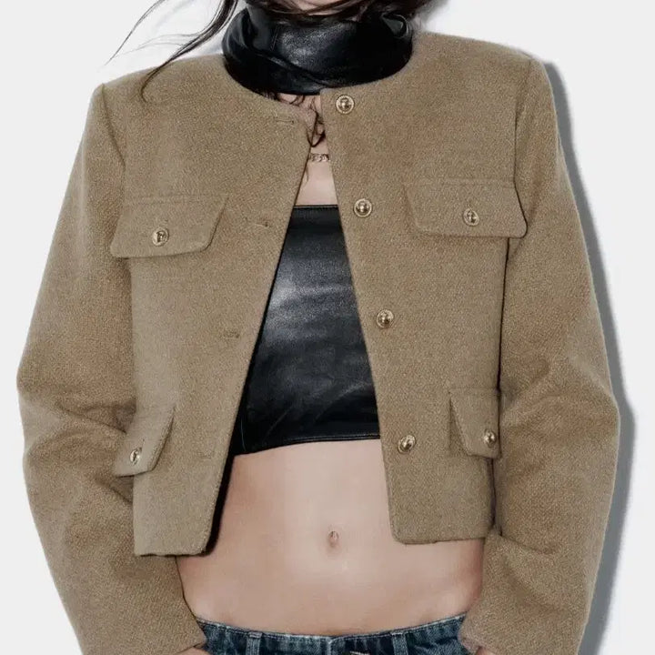 [BUNJANG] ZARA Flap Crop Blazer XS Light Khaki / ZARA 자라 플랩 크롭 블레이저 XS 라이트카키