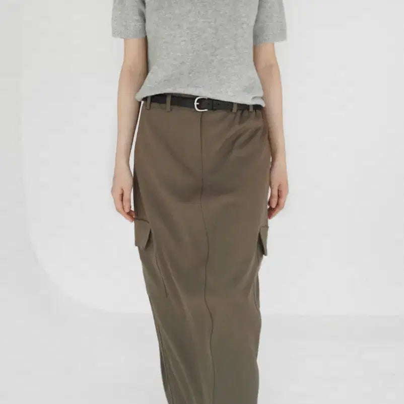 [BUNJANG] Basil In Bottle Jersey Cargo Skirt / 새상품 바질인보틀 저지 카고스커트 카키브라운