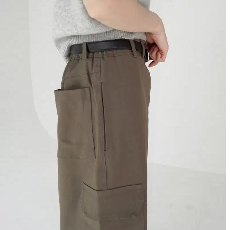 [BUNJANG] Basil In Bottle Jersey Cargo Skirt / 새상품 바질인보틀 저지 카고스커트 카키브라운