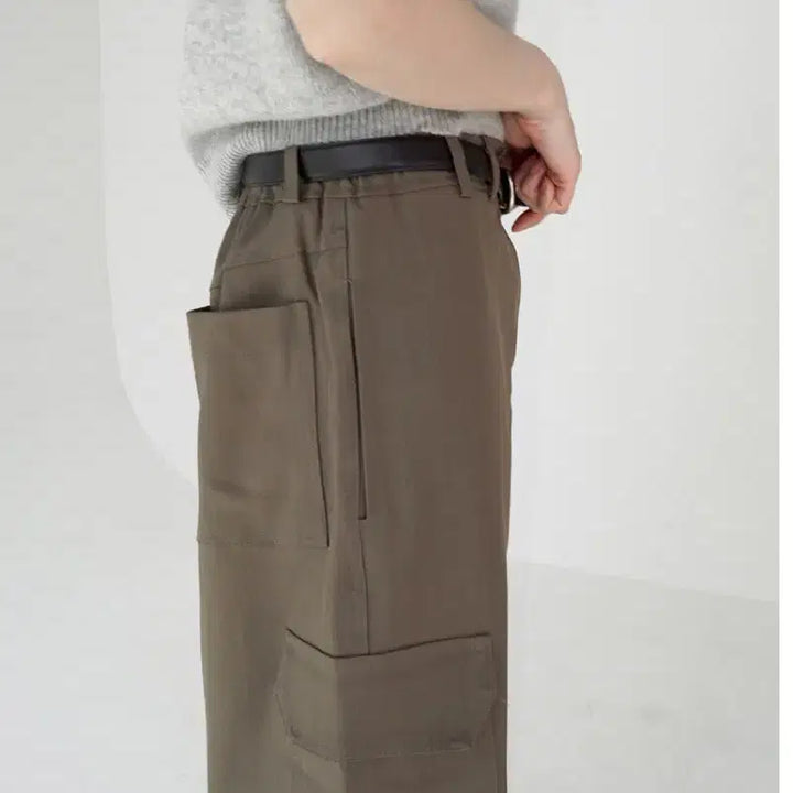 [BUNJANG] Basil In Bottle Jersey Cargo Skirt / 새상품 바질인보틀 저지 카고스커트 카키브라운