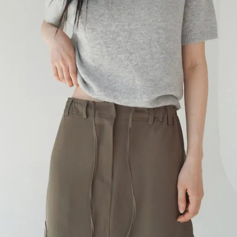 [BUNJANG] Basil In Bottle Jersey Cargo Skirt / 새상품 바질인보틀 저지 카고스커트 카키브라운