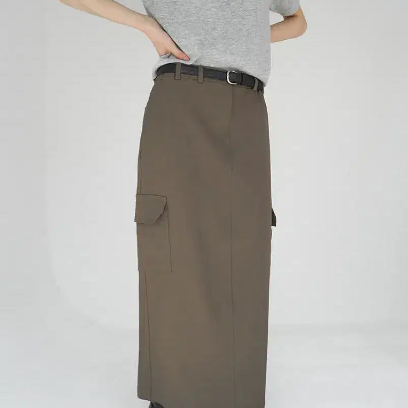 [BUNJANG] Basil In Bottle Jersey Cargo Skirt / 새상품 바질인보틀 저지 카고스커트 카키브라운