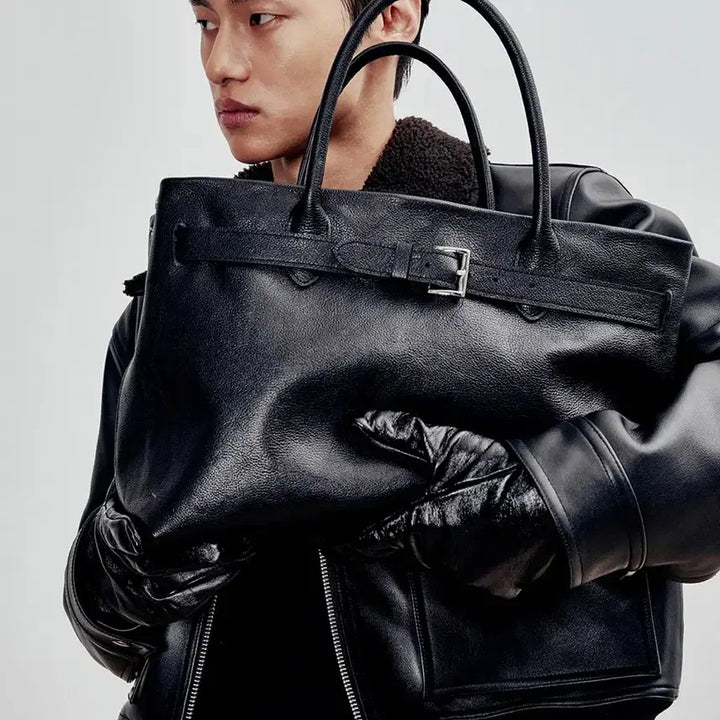 [BUNJANG] Andros Tote Bag Black Cowhide Belted Big Bag / 앤드로스 토트백 블랙 Cow Vegetable Belted Big Bag
