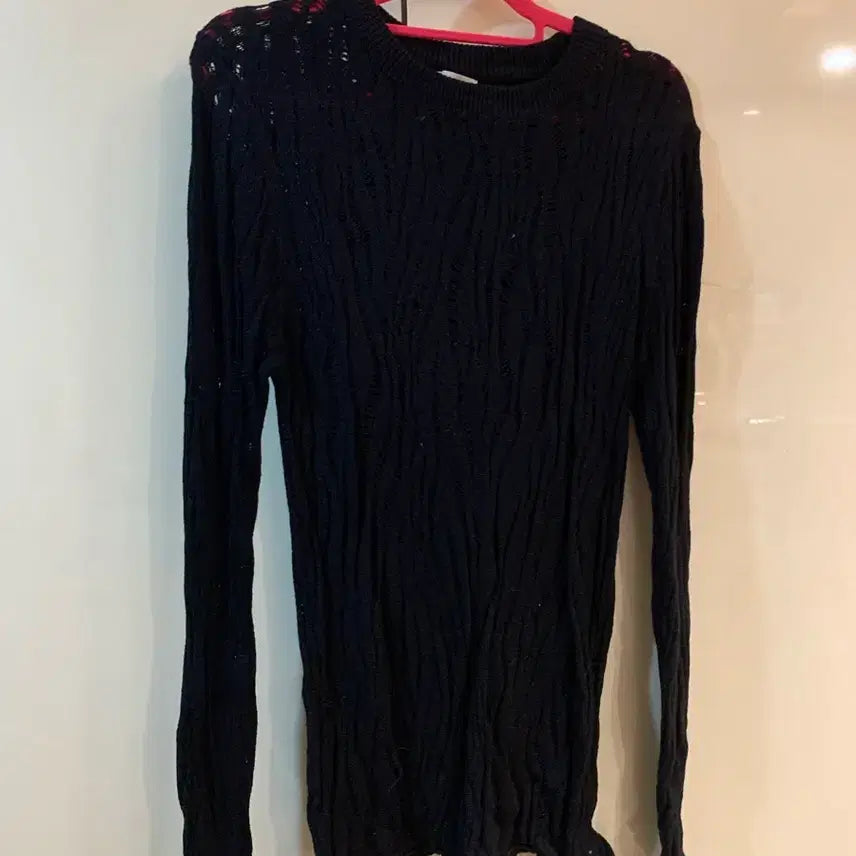 [BUNJANG] Black See-Through Long Sleeve Knit Top / 탑드레싱 블랙 시스루 긴팔 니트
