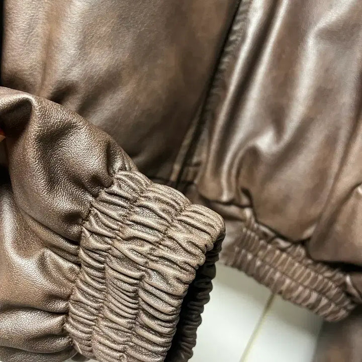 [BUNJANG] Brown Faux Leather Crop Jacket / 브라운 인조 가죽 자켓
