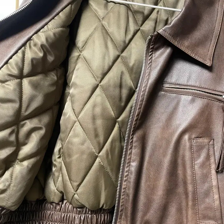 [BUNJANG] Brown Faux Leather Crop Jacket / 브라운 인조 가죽 자켓