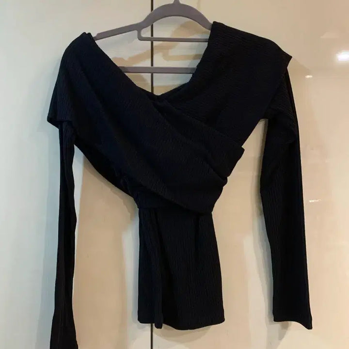 [BUNJANG] Billion Black Wrap Long Sleeve T-Shirt / 빌리언 블랙 랩 스타일 긴팔 티셔츠