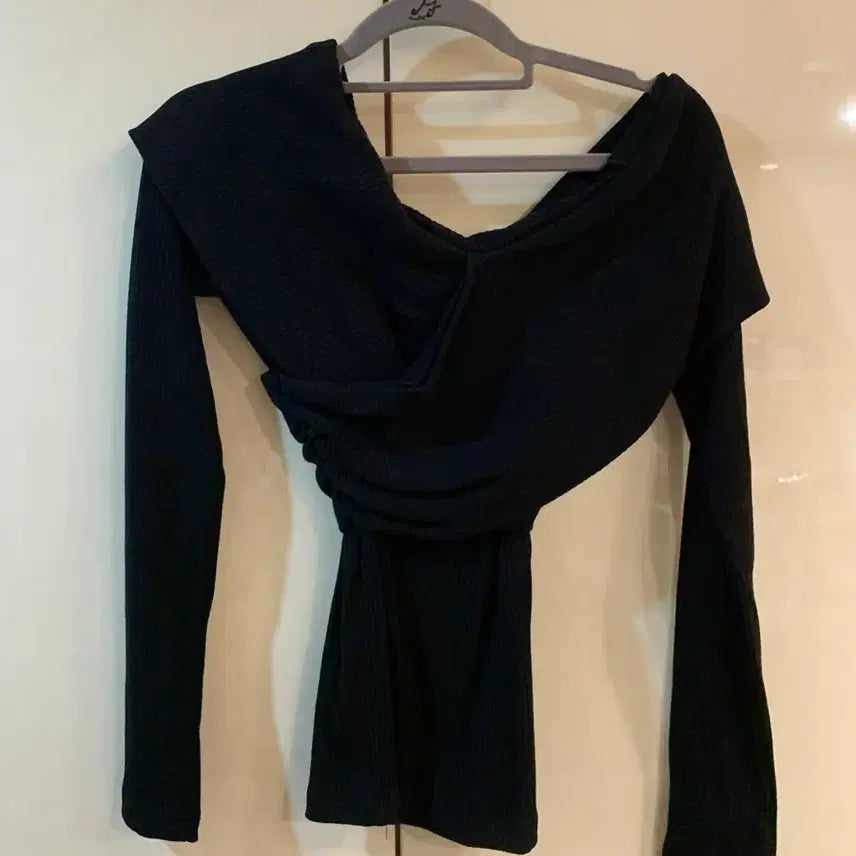 [BUNJANG] Billion Black Wrap Long Sleeve T-Shirt / 빌리언 블랙 랩 스타일 긴팔 티셔츠