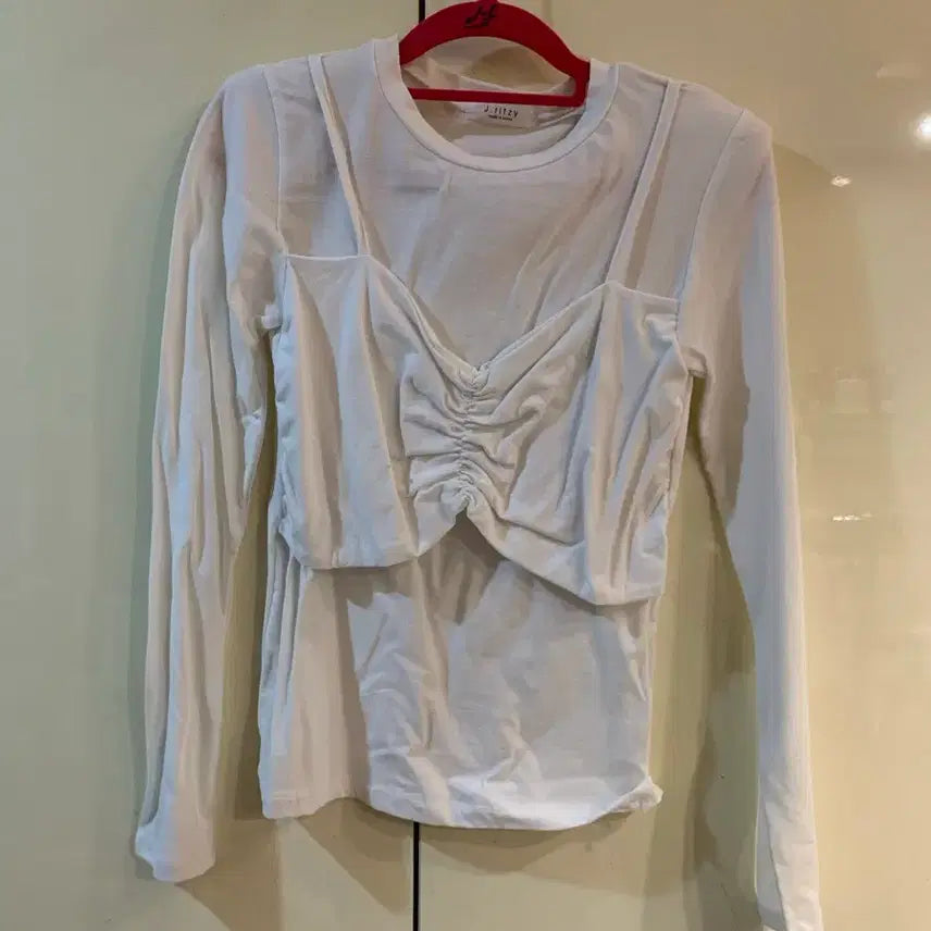 [BUNJANG] J.Ridge White Shirred Bustier Long Sleeve T-shirt / 제이릿지 화이트 셔링 뷔스티에 긴팔 티셔츠