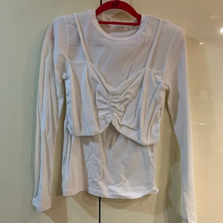 [BUNJANG] J.Ridge White Shirred Bustier Long Sleeve T-shirt / 제이릿지 화이트 셔링 뷔스티에 긴팔 티셔츠
